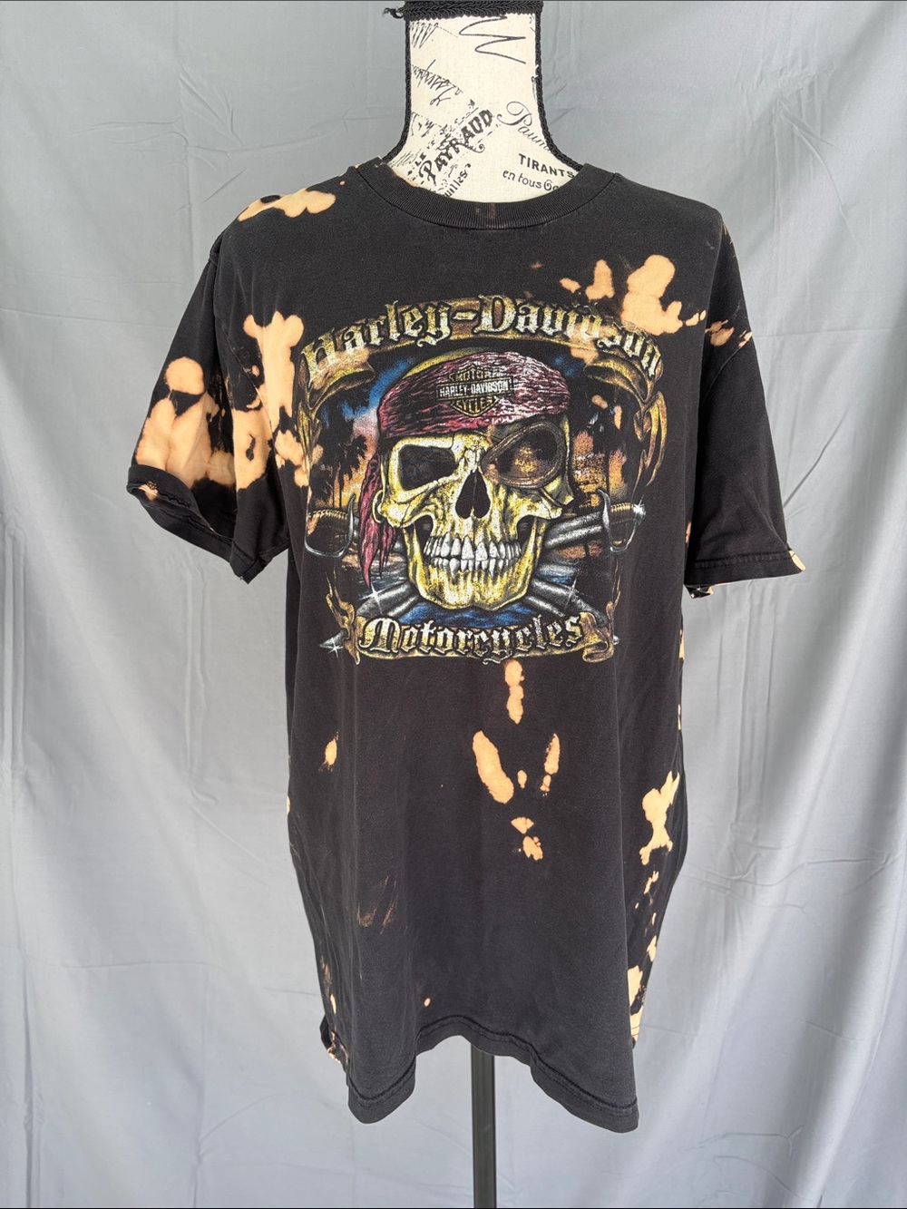 Vintage Harley-Davidson Orlando FL T-Shirt Bleach Wash Pirate Skull Graphic Sz L